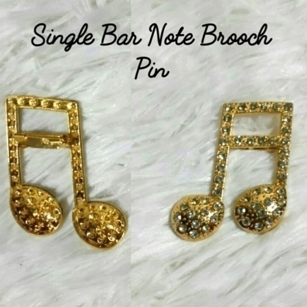 ☄Rhinestone Single Bar Note Brooch Pin